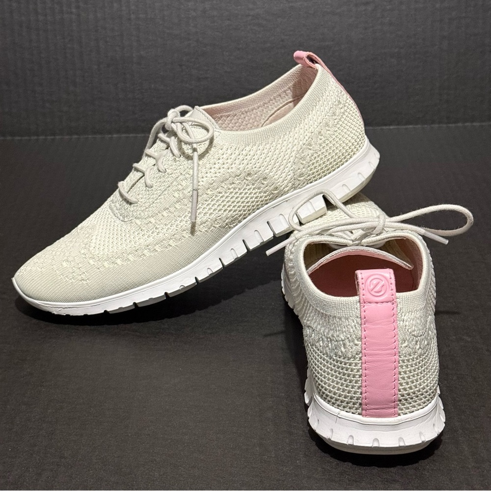 Cole Haan Zero Gran Cream and Pink Woven Fly Knit Oxford Golf Sneakers